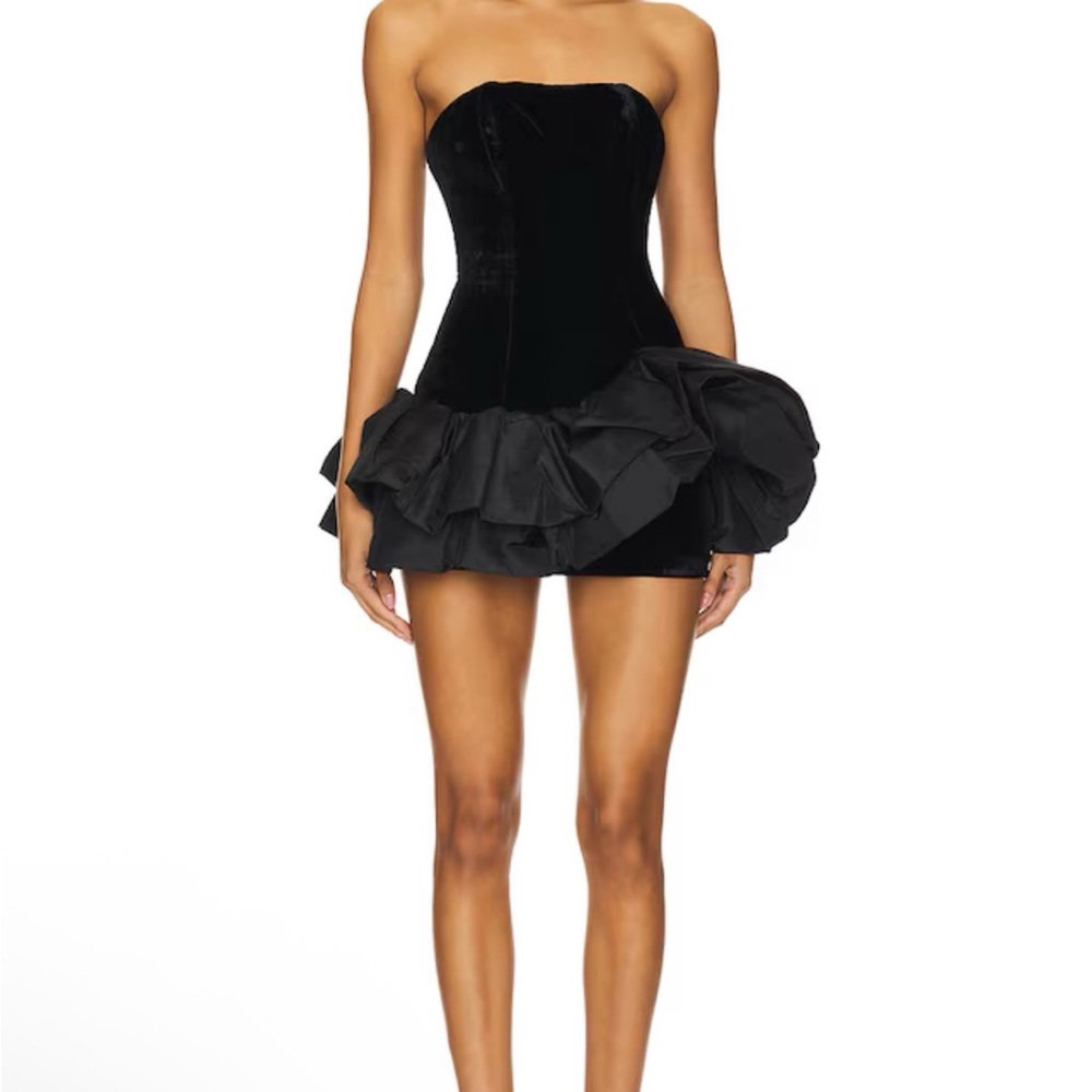 NBD Black Strapless Ruffle Mini Dress